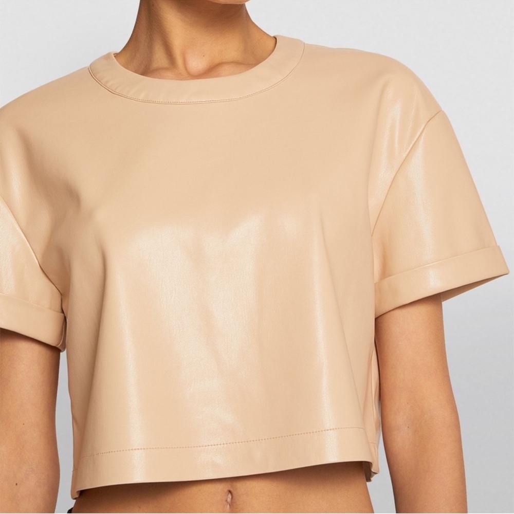 Alice + Olivia Serita Vegan Leather Crop Boxy Top, Size S